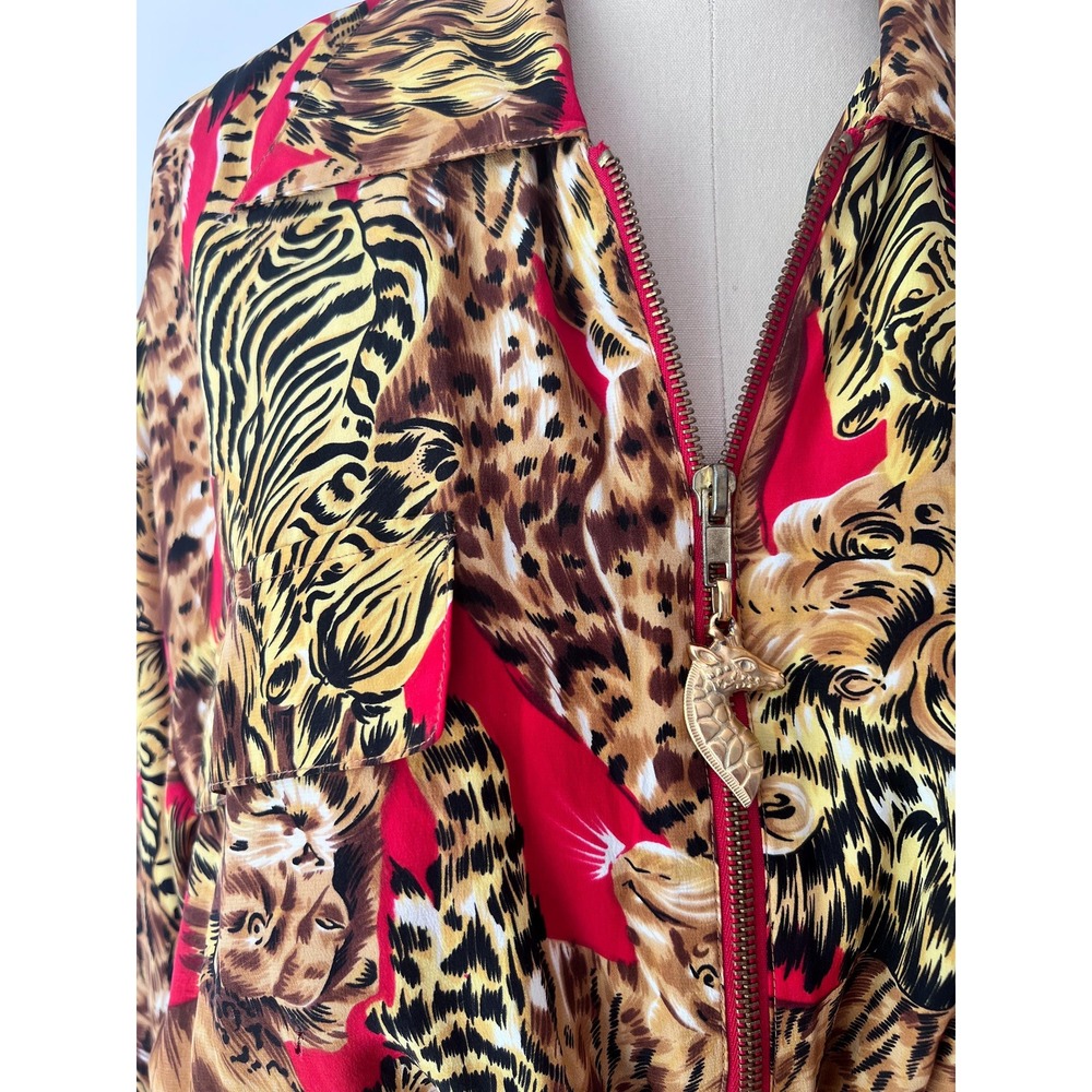 Vintage 90s Animal Print Jacket Silk Tiger Funky Streetwear Mob Wife Small - Picture 2 of 10